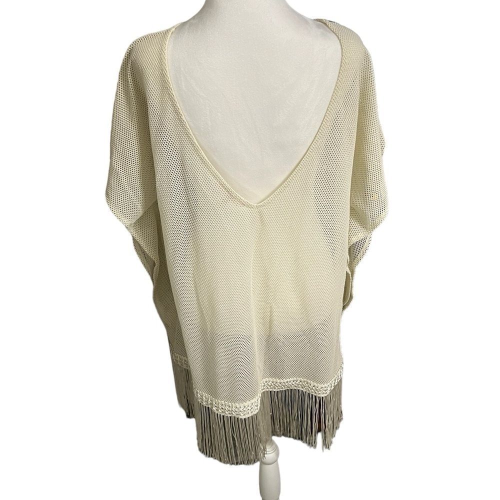 VICTORIA'S SECRET Shimmer swim cover up with fringe medium cream knit oversized - Picture 8 of 10